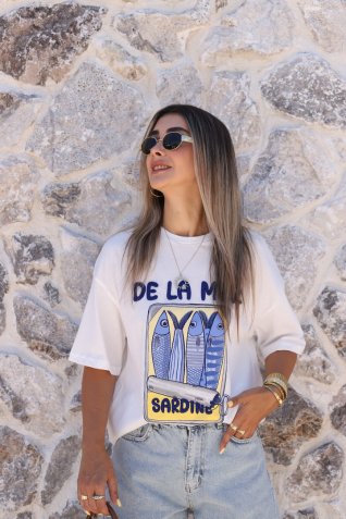 Ekru Balık Baskılı Tshirt