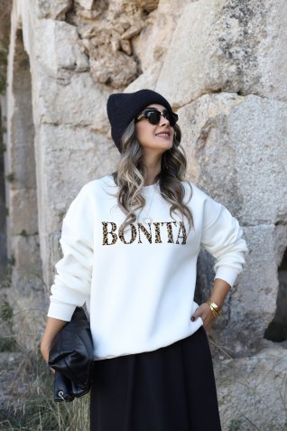 Ekru Leopar Desen Bonita Sweatshirt