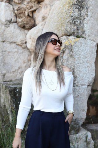 Ekru Modal Kayık Yaka Bluz