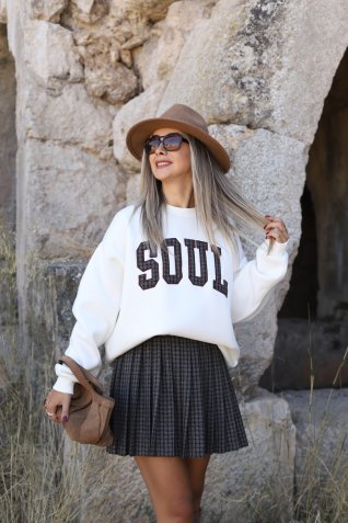 Ekru Soul Nakışlı Sweatshirt