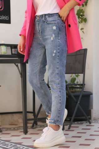 Eskitme Paça Detay Mom Jean