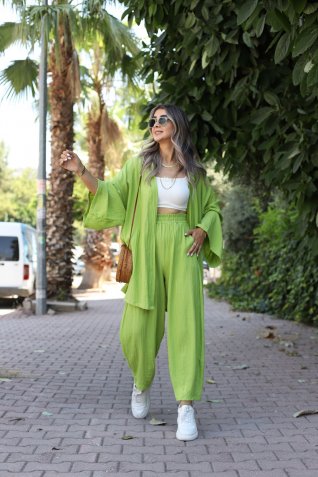  Fıstık Yeşili Gofre Takım