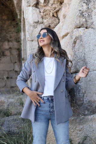 Füme Diagonel Çapraz Blazer