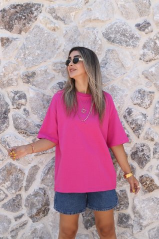 Fuşya Oversize Basic Tshirt