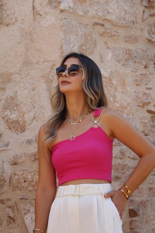 Fuşya Tek Omuz Crop