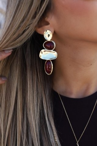 Gold Bordo Sallantılı Küpe