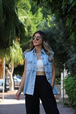 Gömlek Yaka Jean Yelek