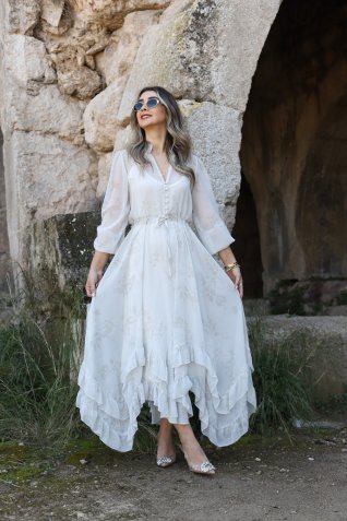Gri İç Astarlı Romantik Elbise