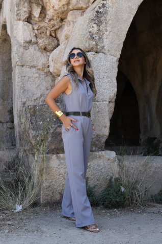 Gri Polo Yaka Kemerli Tulum