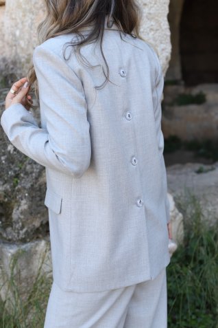 Gri Sırt Düğme Detay Blazer