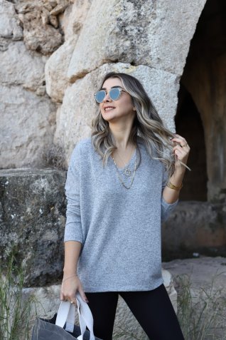 Gri Yarasa Model Yumoş Bluz