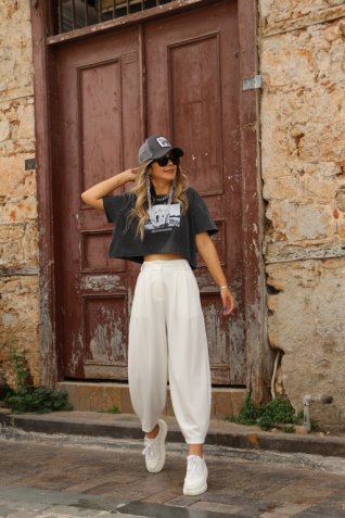 Gri Yıkama Detay Crop Tshirt