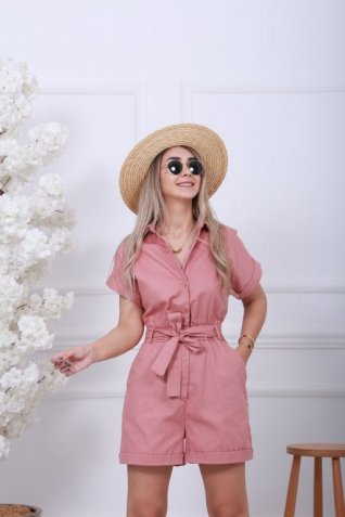 Gül Kurusu Kemerli Şort Tulum