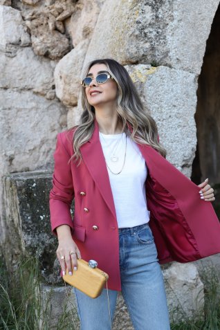Gül Kurusu Prive Düğmeli Kruvaze Blazer