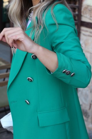 Gümüş Düğme Detay Yeşil Blazer Ceket