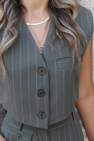 Haki Çizgili Mix-it Tasarım Yelek