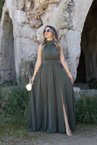 Haki Halter Yaka Elbise