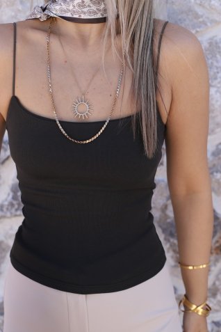 Haki Lastikli Uzun Crop Top