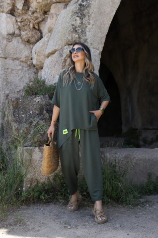 Haki Neon Detay Standart Beden Bombe Takım