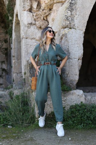 Haki Orjin Marka Örgü Kemerli Tulum