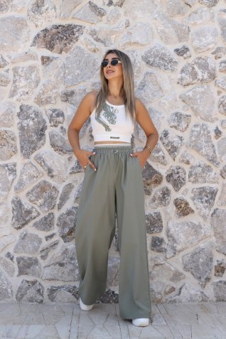 Haki Paraşüt Pantolon Kaplan Baskılı Bluz Takım