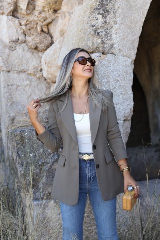 Haki Premium Nervür Detay Blazer