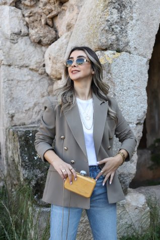 Haki Prive Düğmeli Kruvaze Blazer