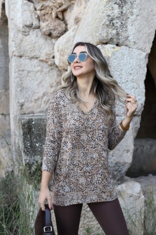 Hardal Benekli Yarasa Model Yumoş Bluz