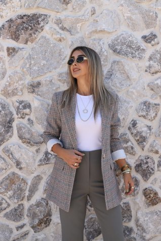 Hardal Ekru Astarlı Kazayağı Blazer
