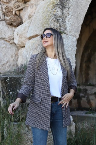 Kahve Astarlı Kazayağı Blazer
