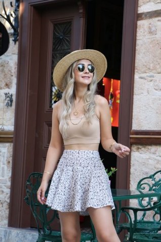 Kahve Çiçek Desen Şort Etek 