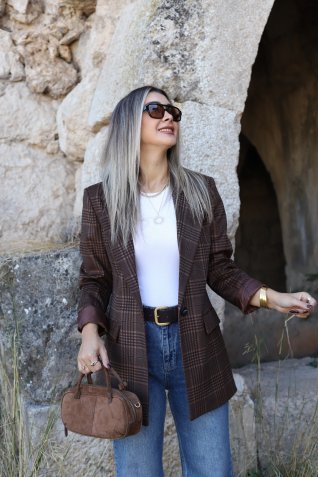 Kahve Ekose Blazer Ceket