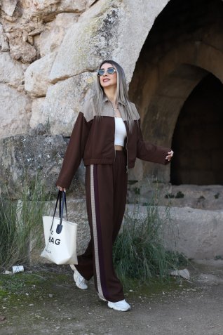 Kahve Garnili Ekoseli Ceket Pantolon Takım