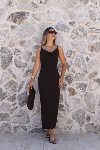 Kahve İnce Askılı Elbise