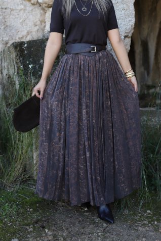 Kahve Kemerli Premium Baskılı Etek