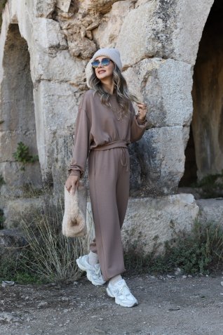 Kahve Modal Kumaş Eşofman Takımı