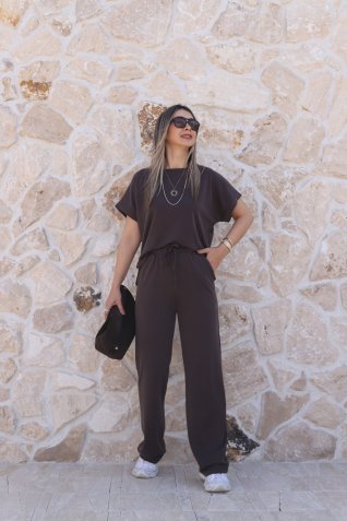 Kahve Modal Kumaş Tshirt Pantolon Takım