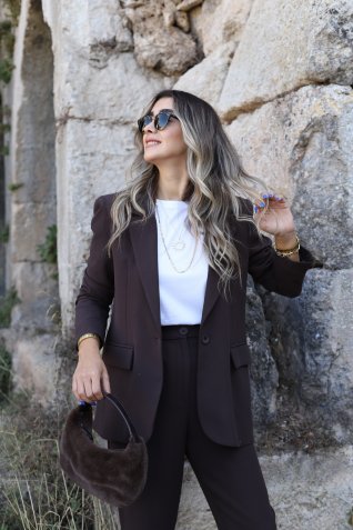 Kahve Örme Kumaş Orjin Marka Astarlı Ceket