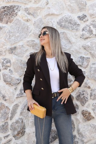 Kahve Prive Düğmeli Kruvaze Blazer