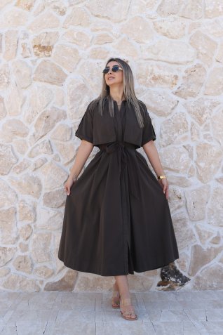 Kahve Rüzgarlık Detaylı Gömlek Elbise