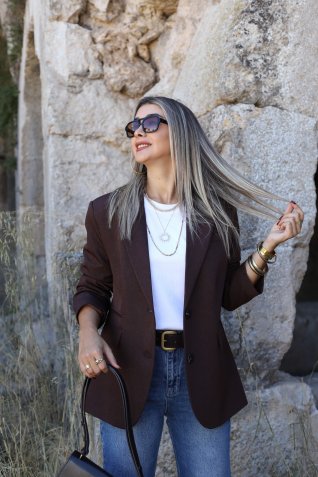 Kahve Üç Cepli Blazer Ceket