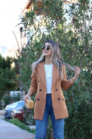 Kahve Üç Düğme Blazer