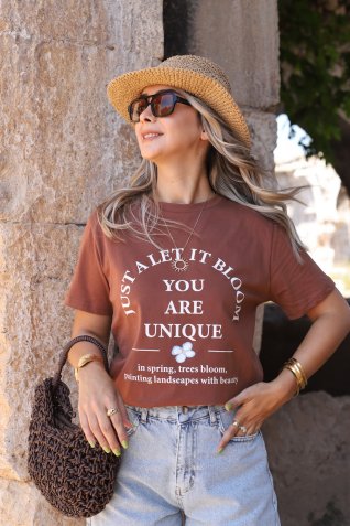 Kahverengi Bahar Çiçekli Tshirt