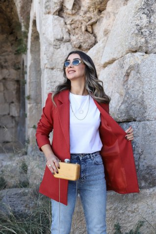Kiremit Yün Efekt Blazer Ceket