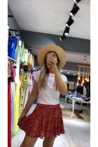 Kırmızı Çıtır Desen Şort Etek