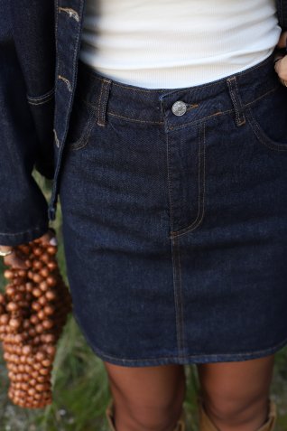 Koyu Mavi Kısa Denim Etek