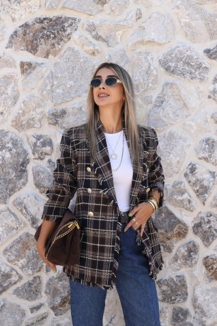 Laci-Kahve Püsküllü Kruvaze Blazer