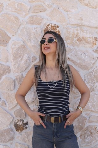 Lacivert Çizgili Kalın Askılı Atlet