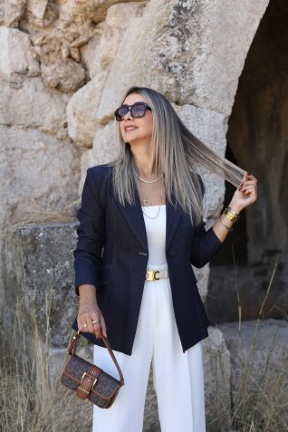Lacivert Denim Blazer Ceket