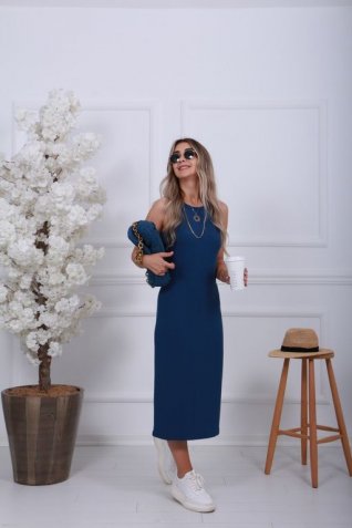 Lacivert Fitil Elbise